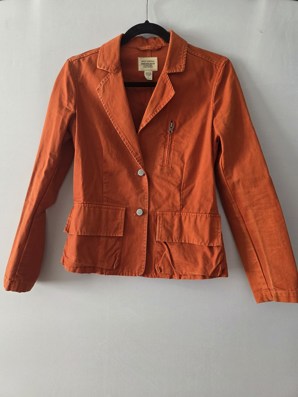 Nili Lotan Orange Cotton Blazer, Slim Fit, Size 6, But Fits Like A 2.